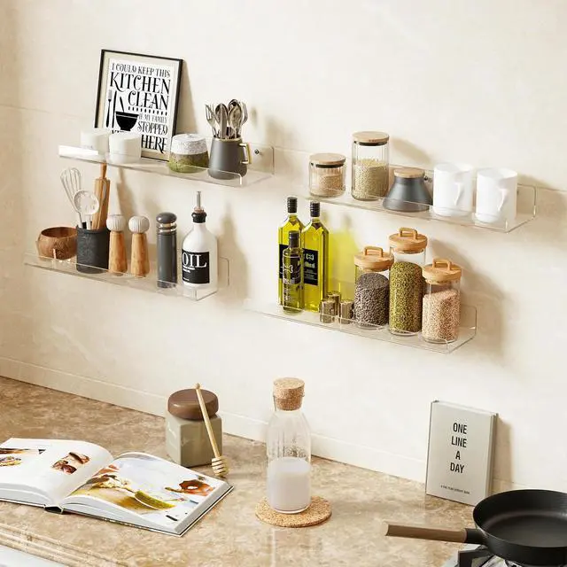 Alt view image 5 of 6 - Dooiclear 4 Pack Floating Shelves for Wall, 15" Clear Floating Wall Shelf