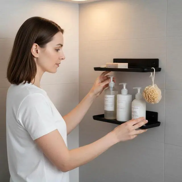 Alt view image 2 of 5 - FAYYGYH Adhesive Floating Shelves, No Drill Floating Shelf for Wall Storage