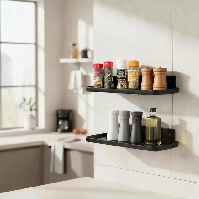 Alt view image 4 of 5 - FAYYGYH Adhesive Floating Shelves, No Drill Floating Shelf for Wall Storage