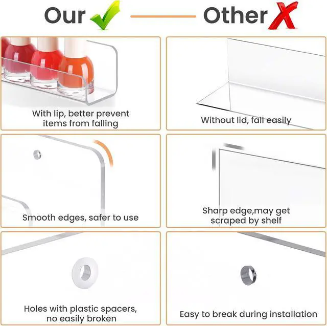 Alt view image 7 of 7 - upsimples 6 Pcs 12" Clear Acrylic Shelves, Small Shelf for Wall Display