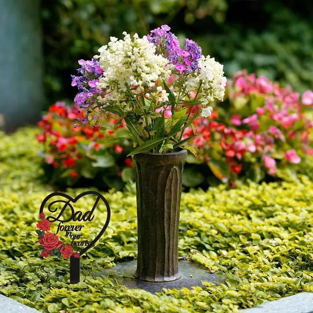Alt view image 4 of 7 - Pinkunn Dad Memorial Stakes Grave Cemetery Decorations Heart Metal
