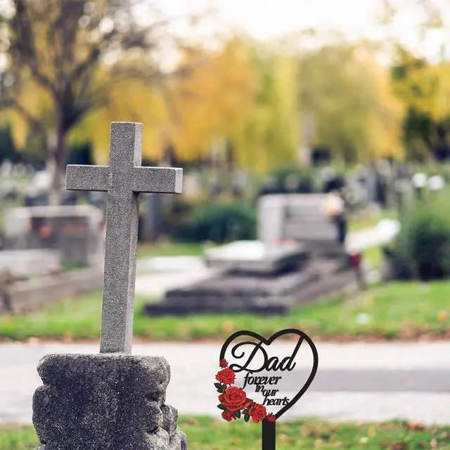 Alt view image 6 of 7 - Pinkunn Dad Memorial Stakes Grave Cemetery Decorations Heart Metal