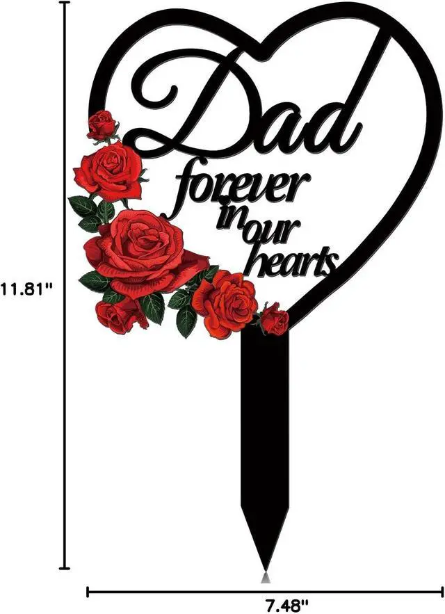 Alt view image 7 of 7 - Pinkunn Dad Memorial Stakes Grave Cemetery Decorations Heart Metal