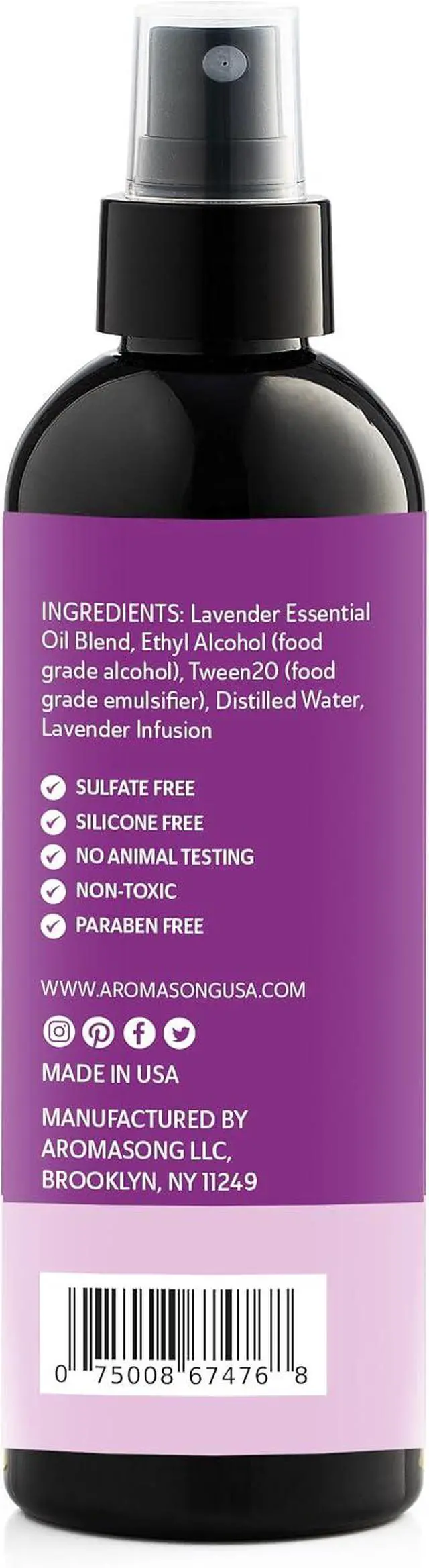 Alt view image 6 of 7 - Aromasong All-Natural Extra Strength Lavender Spray for Sleep - Room & Linen Spray for Pillows and Sheets 4 Fl Oz.