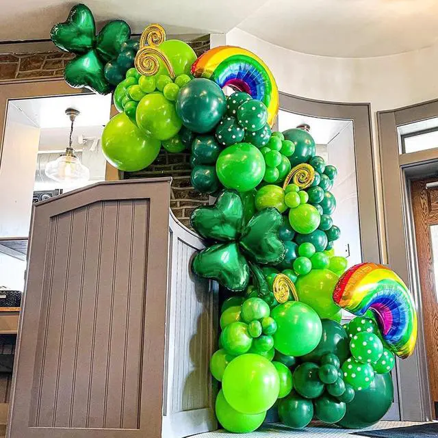 Alt view image 3 of 7 - Zesliwy Green Latex Party Balloons, 100pcs 12 inch Dark Green Balloons And Light Green Balloons with Green Ribbon for Jungle Safari Theme Birthday Party St. Patrick's Day Party