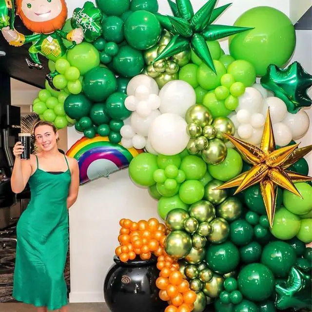 Alt view image 4 of 7 - Zesliwy Green Latex Party Balloons, 100pcs 12 inch Dark Green Balloons And Light Green Balloons with Green Ribbon for Jungle Safari Theme Birthday Party St. Patrick's Day Party