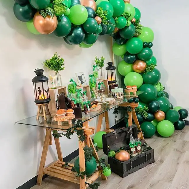 Alt view image 5 of 7 - Zesliwy Green Latex Party Balloons, 100pcs 12 inch Dark Green Balloons And Light Green Balloons with Green Ribbon for Jungle Safari Theme Birthday Party St. Patrick's Day Party