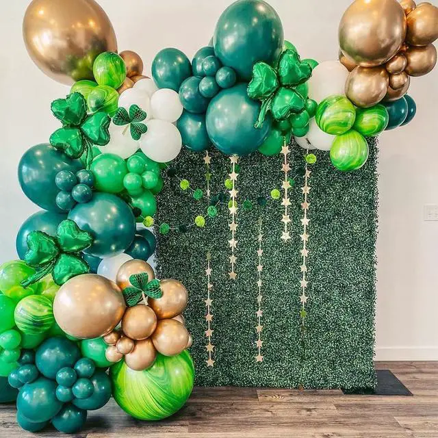 Alt view image 7 of 7 - Zesliwy Green Latex Party Balloons, 100pcs 12 inch Dark Green Balloons And Light Green Balloons with Green Ribbon for Jungle Safari Theme Birthday Party St. Patrick's Day Party