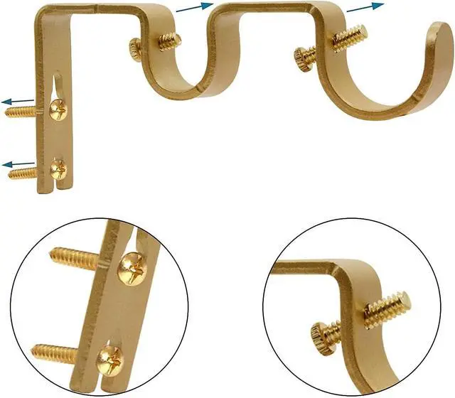 Alt view image 3 of 7 - Double Curtain Rod Bracket - 3pack Gold Adjustable Double Hanging Brackets for Window & Wall, Curtain Rod Hooks Compatible with 1 Inch & 5/8 Inch Rods, Iron Gold Finish