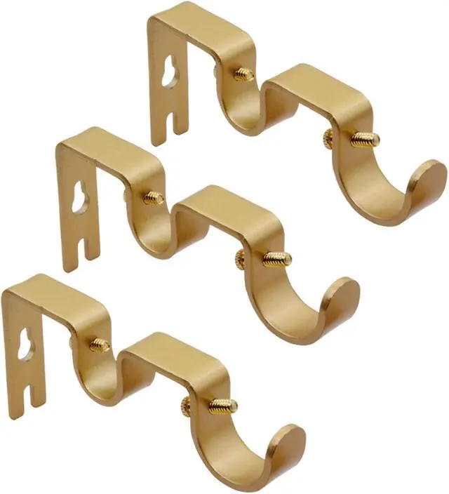 Alt view image 4 of 7 - Double Curtain Rod Bracket - 3pack Gold Adjustable Double Hanging Brackets for Window & Wall, Curtain Rod Hooks Compatible with 1 Inch & 5/8 Inch Rods, Iron Gold Finish