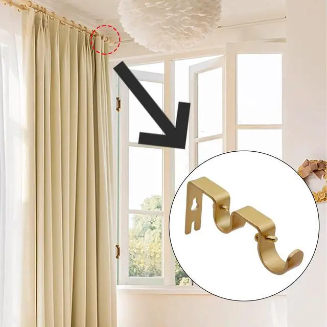 Alt view image 7 of 7 - Double Curtain Rod Bracket - 3pack Gold Adjustable Double Hanging Brackets for Window & Wall, Curtain Rod Hooks Compatible with 1 Inch & 5/8 Inch Rods, Iron Gold Finish