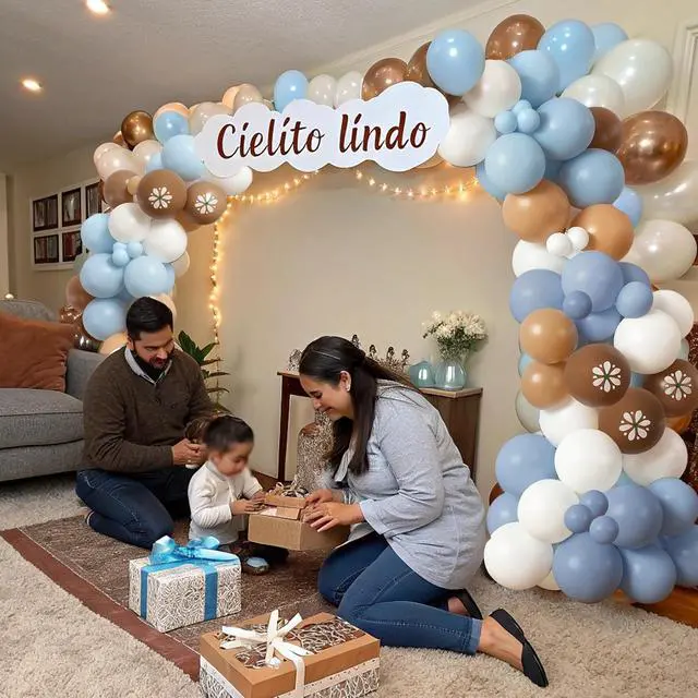Alt view image 6 of 7 - Cielito Lindo Balloon Garland Kit - 85PCS Blue Brown White Balloons, Cielito Lindo Party Decorations for Mexican Talavera Wedding, Birthday, Baby Shower
