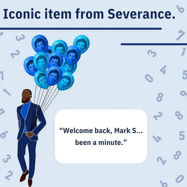 Alt view image 2 of 7 - Chillkat Severance Balloons for Birthday Party Decorations, 12 Pack Blue/Light Blue 12" with Mark S. printed, Lumon Industries, Funny Novelty Gift Ideas TV Show Merchandise (12)