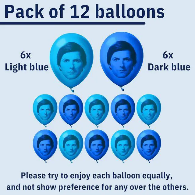 Alt view image 3 of 7 - Chillkat Severance Balloons for Birthday Party Decorations, 12 Pack Blue/Light Blue 12" with Mark S. printed, Lumon Industries, Funny Novelty Gift Ideas TV Show Merchandise (12)