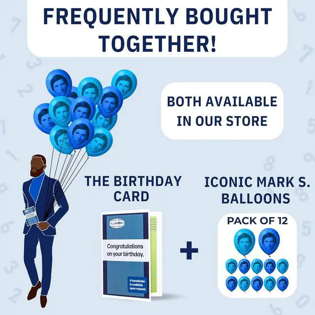 Alt view image 7 of 7 - Chillkat Severance Balloons for Birthday Party Decorations, 12 Pack Blue/Light Blue 12" with Mark S. printed, Lumon Industries, Funny Novelty Gift Ideas TV Show Merchandise (12)