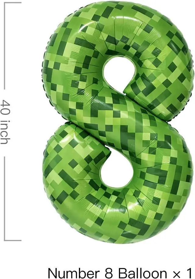 Alt view image 2 of 3 - Video Game Number 8 Balloon Different shades of Green Number Balloons for Game Birthday Decorations, Pixel Game Party Supplies 8 Number Balloon