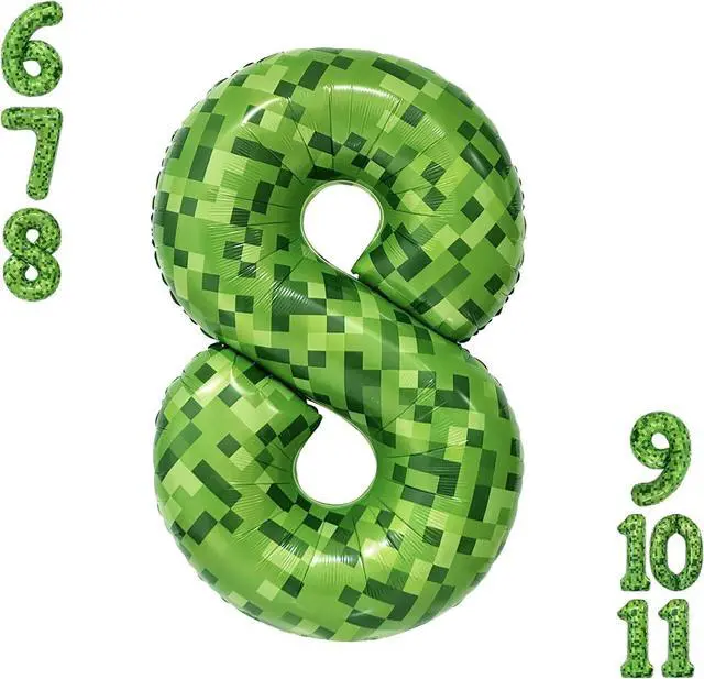 Main image of Video Game Number 8 Balloon Different shades of Green Number Balloons for Game Birthday Decorations, Pixel Game Party Supplies 8 Number Balloon