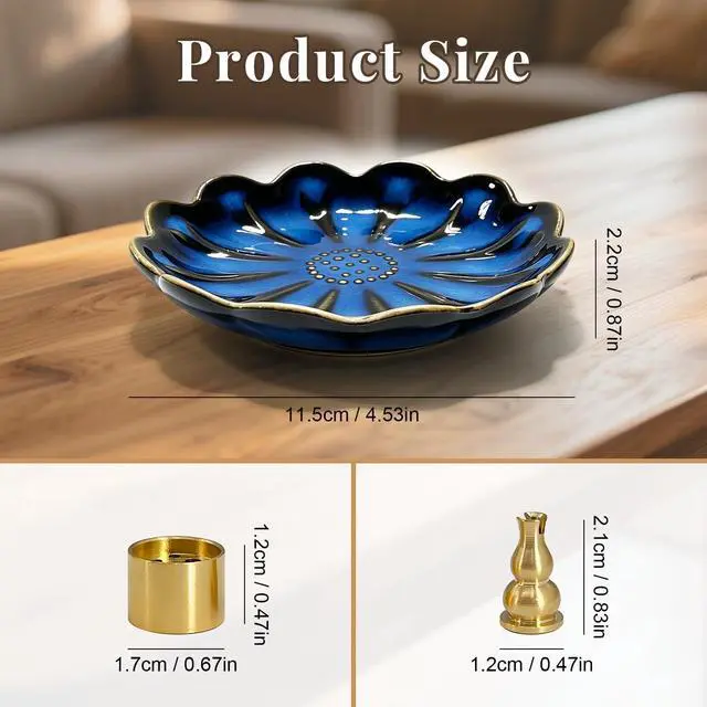 Alt view image 2 of 6 - Incense Holder for Sticks, Ceramic Tray with 2 Holes Handmade Burner