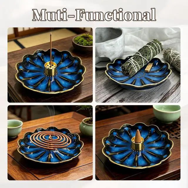 Alt view image 4 of 6 - Incense Holder for Sticks, Ceramic Tray with 2 Holes Handmade Burner
