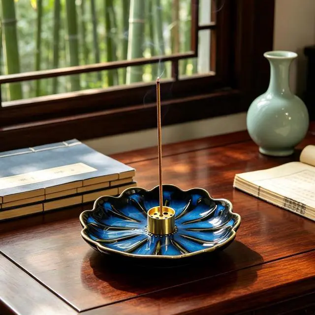 Alt view image 6 of 6 - Incense Holder for Sticks, Ceramic Tray with 2 Holes Handmade Burner