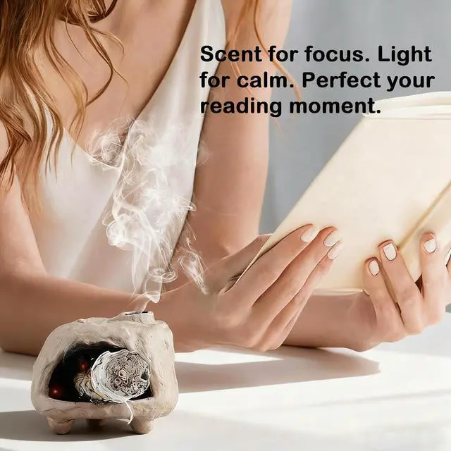Alt view image 4 of 6 - Pottery Ash Catcher&Palo Santo Holder,Rustic Texture Incense Burner,Wood Sticks Dish,Essential Oils Bowl,Cone Burner for Meditation,Yoga,Energy Cleansing,Unique Meditation&Home Decor Gift (Taupe)