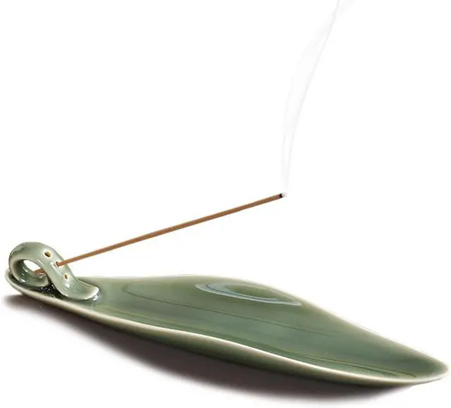 Main image of 9" Length Incense Stick Holder with 3 Holes, White Porcelain Incense Tray Ash Cather for Spa, Meditation Room, Yoga, Home, Office (Green)