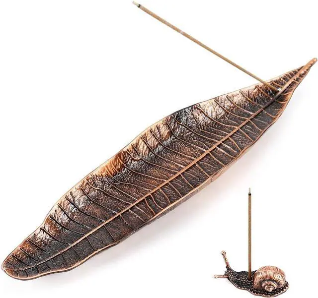Main image of Accmor Incense Holder Set, Leaf and Snail Incense Burner, Incense Ash Catcher, Incense Sticks Holder for Counters, Meditation Room, Yoga, Home, Office, Red Copper
