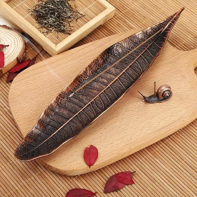 Alt view image 2 of 7 - Accmor Incense Holder Set, Leaf and Snail Incense Burner, Incense Ash Catcher, Incense Sticks Holder for Counters, Meditation Room, Yoga, Home, Office, Red Copper