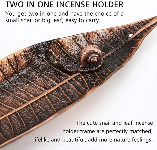 Alt view image 4 of 7 - Accmor Incense Holder Set, Leaf and Snail Incense Burner, Incense Ash Catcher, Incense Sticks Holder for Counters, Meditation Room, Yoga, Home, Office, Red Copper