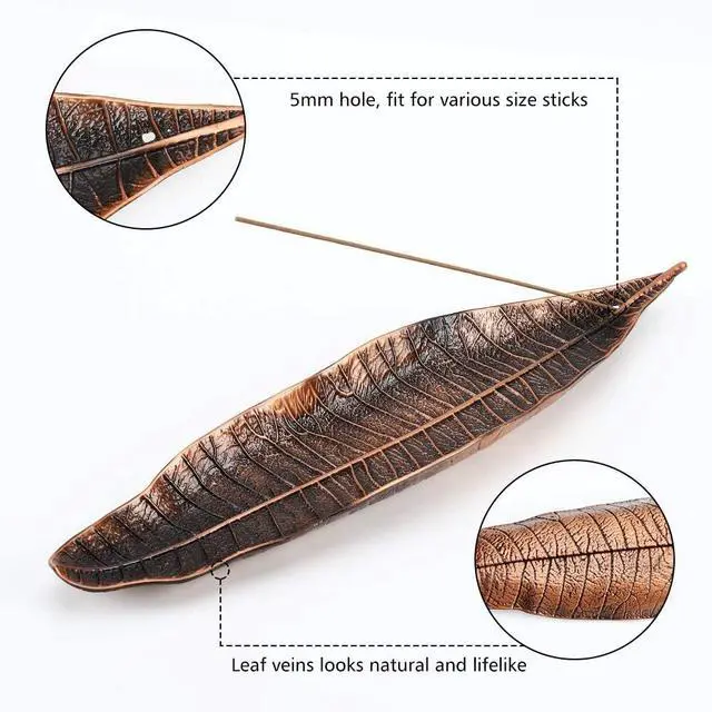 Alt view image 3 of 7 - Accmor Incense Holder Set, Leaf and Snail Incense Burner, Incense Ash Catcher, Incense Sticks Holder for Counters, Meditation Room, Yoga, Home, Office, Red Copper