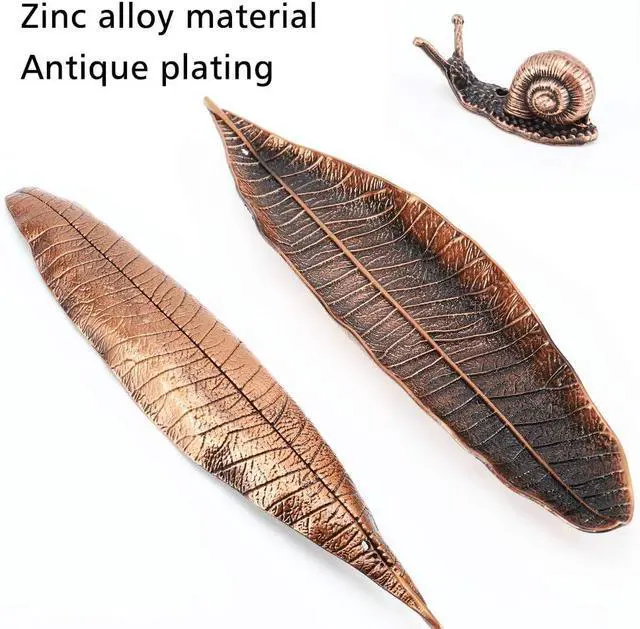 Alt view image 5 of 7 - Accmor Incense Holder Set, Leaf and Snail Incense Burner, Incense Ash Catcher, Incense Sticks Holder for Counters, Meditation Room, Yoga, Home, Office, Red Copper
