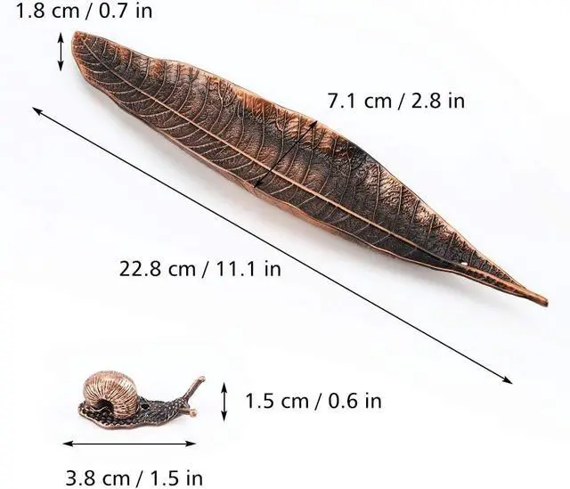 Alt view image 7 of 7 - Accmor Incense Holder Set, Leaf and Snail Incense Burner, Incense Ash Catcher, Incense Sticks Holder for Counters, Meditation Room, Yoga, Home, Office, Red Copper