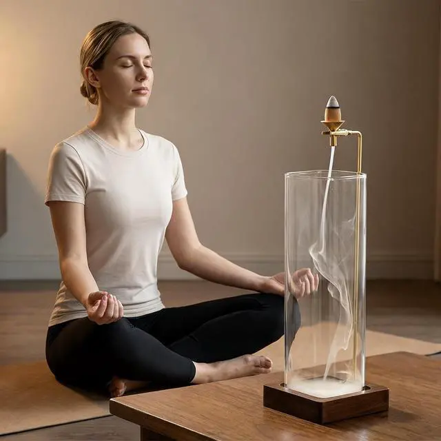 Alt view image 6 of 6 - Square Glass Incense Holder, Hanging Incense Burner with Wooden Base