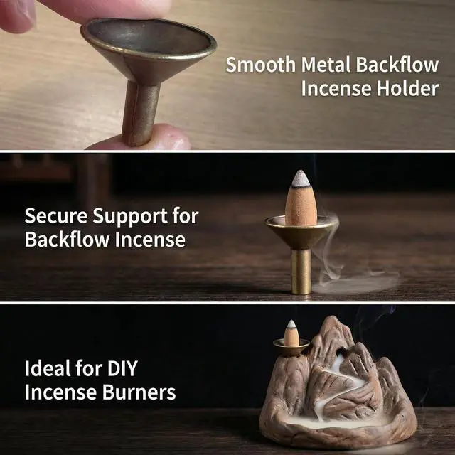 Alt view image 3 of 7 - 3Pcs Backflow Incense Holder Alloy Cone Burner Cones Sticks Ash Catcher Base Protector Retro Funnel Stand Mini Censer Tray Rack for Incense
