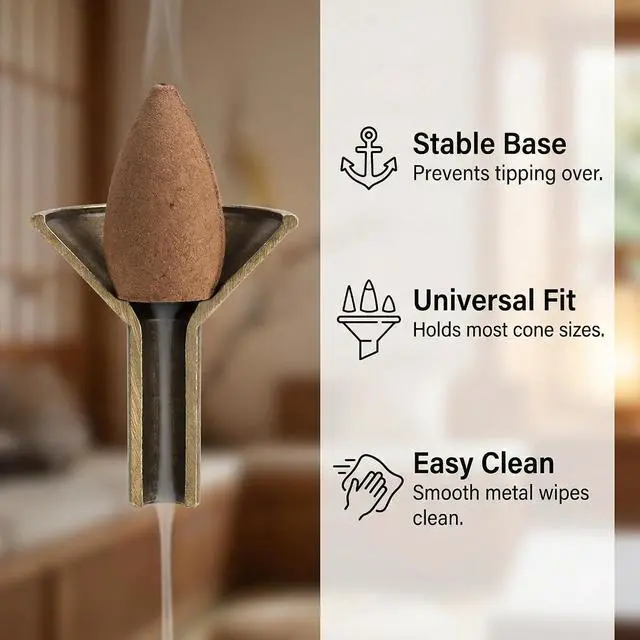 Alt view image 4 of 7 - 3Pcs Backflow Incense Holder Alloy Cone Burner Cones Sticks Ash Catcher Base Protector Retro Funnel Stand Mini Censer Tray Rack for Incense