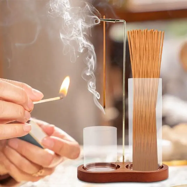 Alt view image 4 of 7 - 2 in 1 Glass Incense Holder, Incense Sticks Burner Holder with Storage