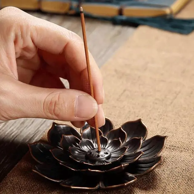 Alt view image 2 of 7 - 4PCS Lotus Brass Stick Incense Burner Holder,Sandalwood Burner, Stick Censer Household Yoga Studios Buddhism Nasturtium Incense Line Holder
