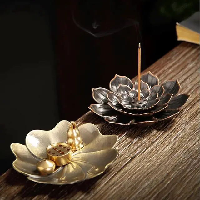 Alt view image 7 of 7 - 4PCS Lotus Brass Stick Incense Burner Holder,Sandalwood Burner, Stick Censer Household Yoga Studios Buddhism Nasturtium Incense Line Holder