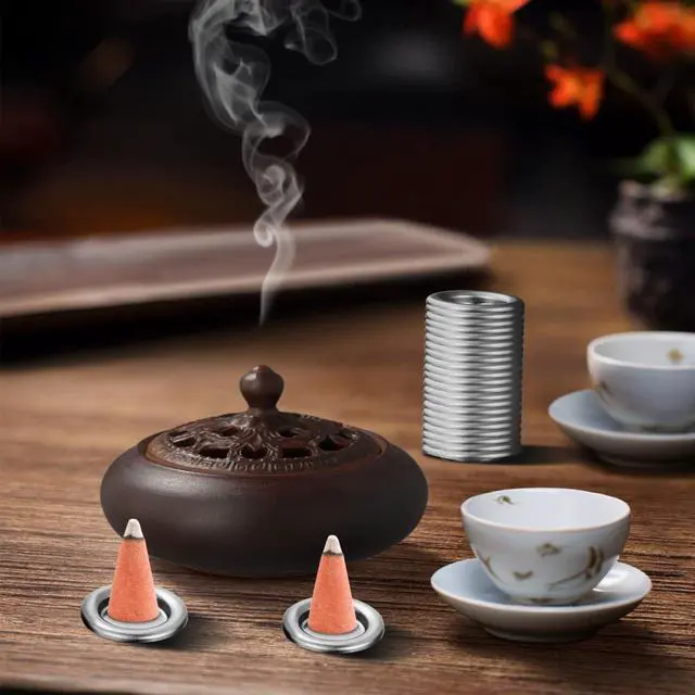 Alt view image 5 of 7 - 50pcs Tower Incense Tray Incense Holder Incense Cone Tray Decor Decorative Incense Burner Incense Cones Holder Metal Incense Cone Tray Incense Burner Adornment Aluminum Alloy
