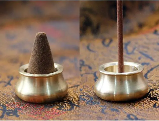 Alt view image 2 of 6 - Acxico 3Pcs Mini Dual-Purpose Copper Incense Cone Stick Burner Plate Holder Censer Tower Bowl Home Decoration