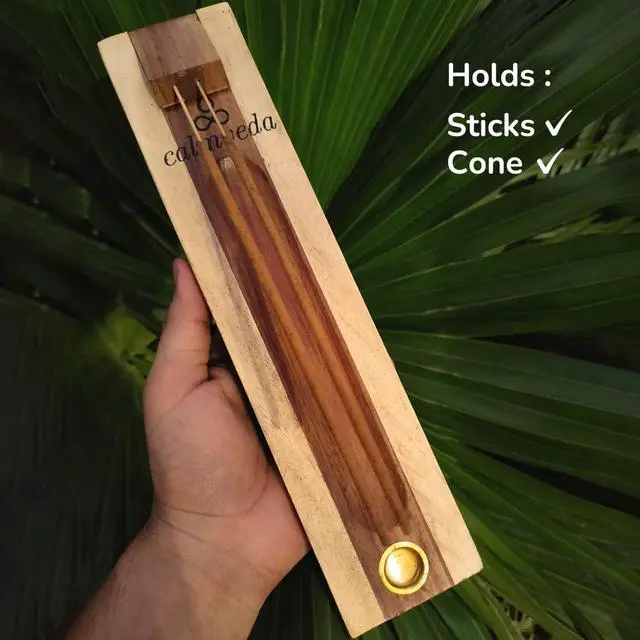 Alt view image 2 of 6 - CALMVEDA Rosewood Incense Holder for 2 Sticks & Cones - 11 inch, Handmade