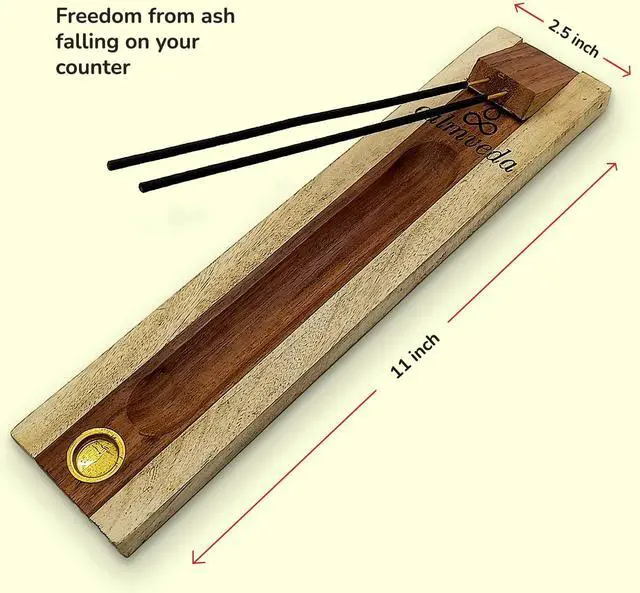 Alt view image 4 of 6 - CALMVEDA Rosewood Incense Holder for 2 Sticks & Cones - 11 inch, Handmade