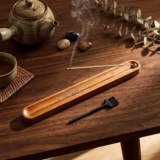 Alt view image 2 of 7 - Wooden Incense Holder for Sticks with Ash Catcher,Incense Burner for Meditation Yoga Home Gift
