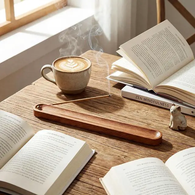 Alt view image 3 of 7 - Wooden Incense Holder for Sticks with Ash Catcher,Incense Burner for Meditation Yoga Home Gift