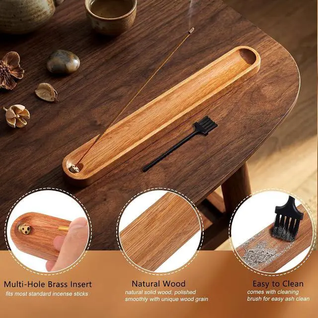 Alt view image 7 of 7 - Wooden Incense Holder for Sticks with Ash Catcher,Incense Burner for Meditation Yoga Home Gift