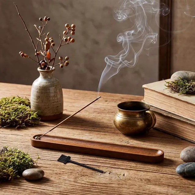 Alt view image 5 of 7 - Wooden Incense Holder for Sticks with Ash Catcher,Incense Burner for Meditation Yoga Home Gift