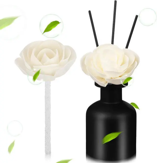 Main image of 2Pcs Camellia Flower Diffuser Sticks with Cotton Wick Beige Floral Reed Diffuser for Essential Oils Home Office Scented Room Fragrance Decor