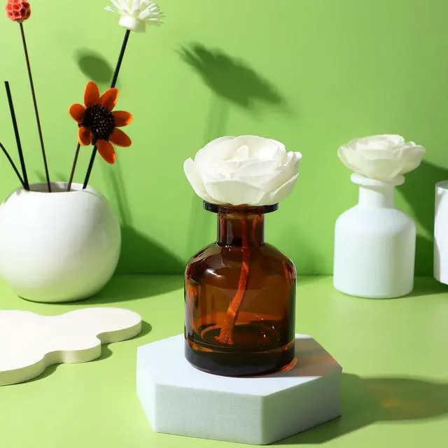 Alt view image 3 of 7 - 2Pcs Camellia Flower Diffuser Sticks with Cotton Wick Beige Floral Reed Diffuser for Essential Oils Home Office Scented Room Fragrance Decor