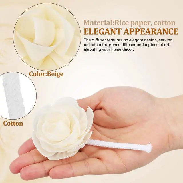 Alt view image 6 of 7 - 2Pcs Camellia Flower Diffuser Sticks with Cotton Wick Beige Floral Reed Diffuser for Essential Oils Home Office Scented Room Fragrance Decor