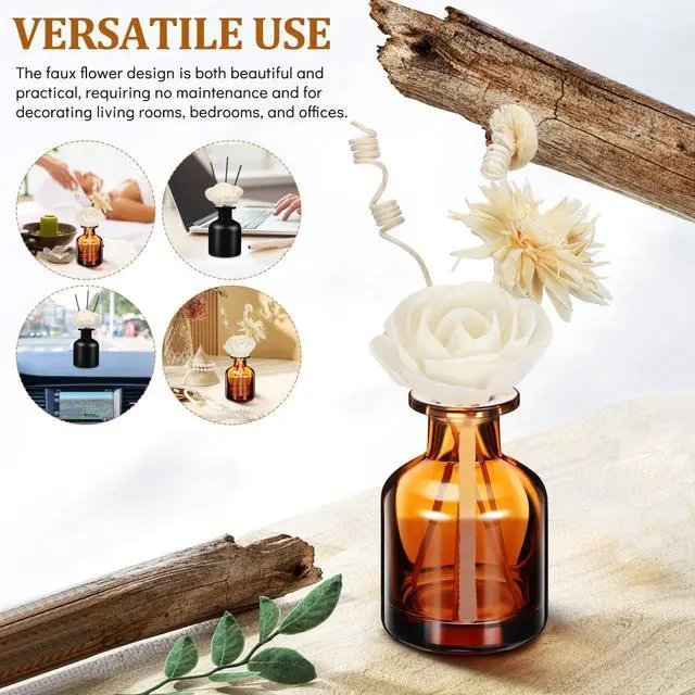 Alt view image 7 of 7 - 2Pcs Camellia Flower Diffuser Sticks with Cotton Wick Beige Floral Reed Diffuser for Essential Oils Home Office Scented Room Fragrance Decor